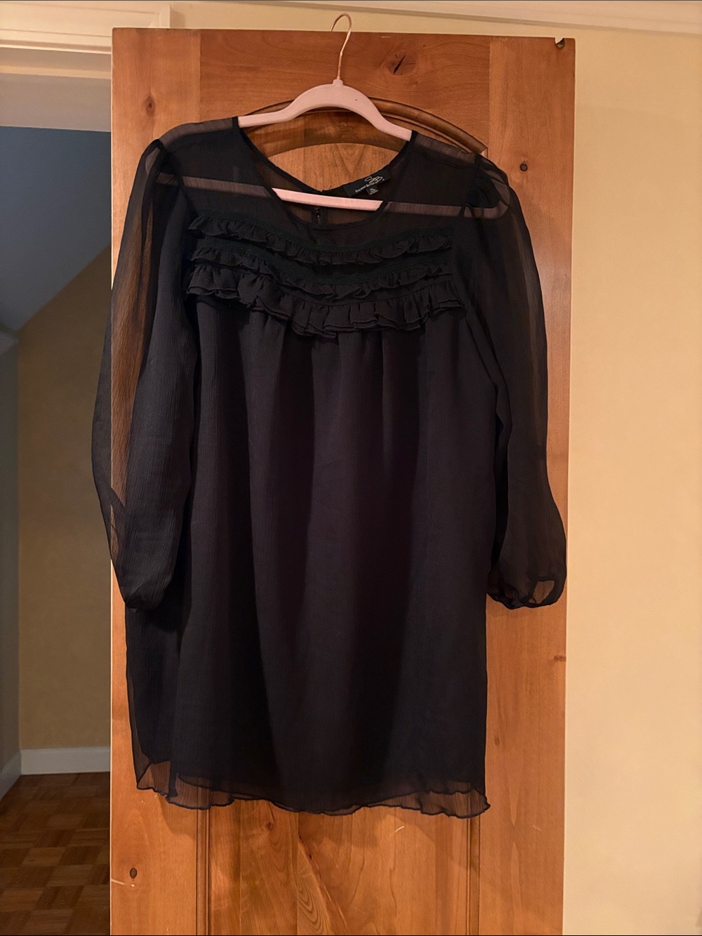 Sheer Ruffle Black Women's Top